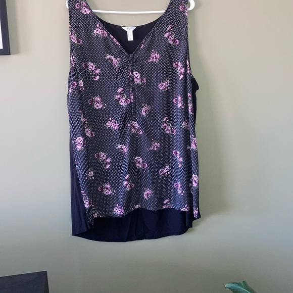 Thyme Maternity Pink and Black Tank Top with Floral Print - Picture 1 of 9